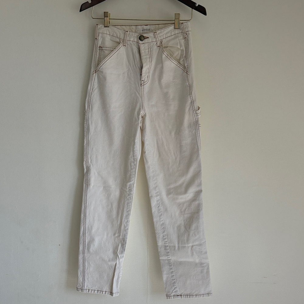 THE GREAT. White Carpenter Pants with Contrast Stitching - Size 25
